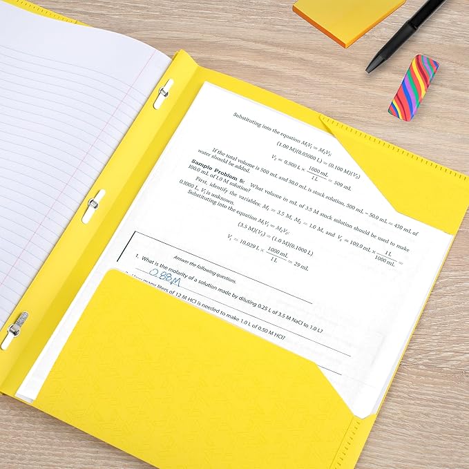 Five Star 2-Pocket Folder, Plastic Folder with Stay-Put Tabs and Prong Fasteners, Holds 8-1/2" x 11" Paper, Vivid Yellow (340300S)