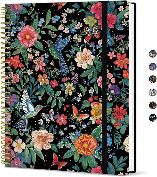 Taja Large Spiral Lined Journal for Women, 8.5" x 11" Notebooks for Work Collge Ruled, A4 Aesthetic Cute Journaling Notebooks for Writing, Plastic Cover, Hummingbird