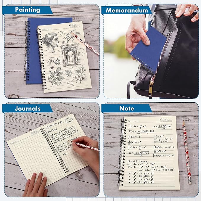Epakh 6 Pack Spiral Notebook Bulk, Back to School Hardcover Spiral Journal Notebook 5.5 x 8.3 Inch, First Day of School Travel Writing Journal Notepad, 50 Sheets 100 Pages(Lined,Navy Blue)