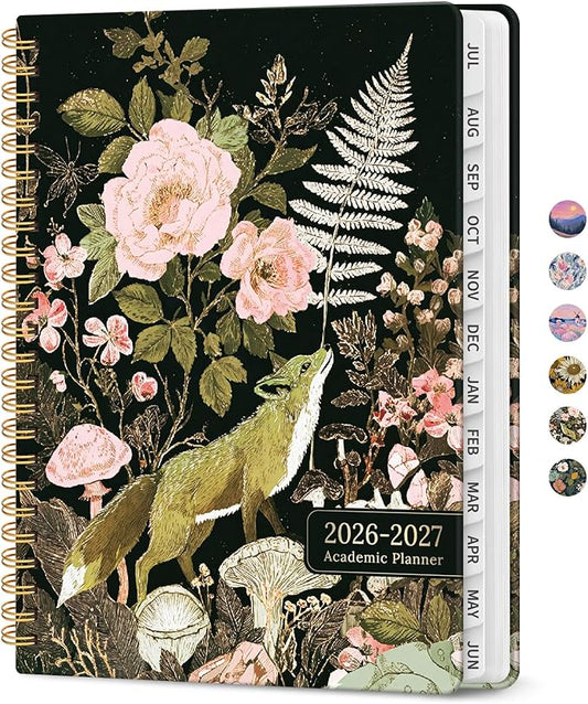 Planner 2026–2027, Academic Monthly Weekly Spiral Calendar, July 2026 – June 2027, Hardcover Agenda Notebook with Tabs, 8.5" x 11", Perfect for Students, Teachers, School & Daily Planning - Wildwood Fox