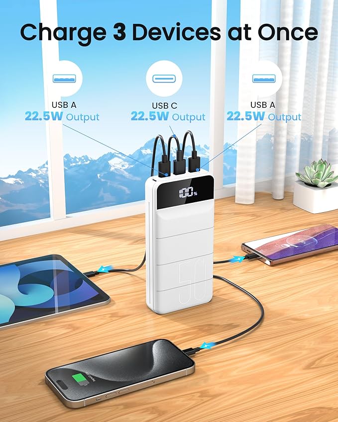 LOOPEAK Power Bank 50000mAh 22.5W Fast Charging Portable Charger, USB C Quick Charge with 3 Outputs & 2 Inputs, LED Display