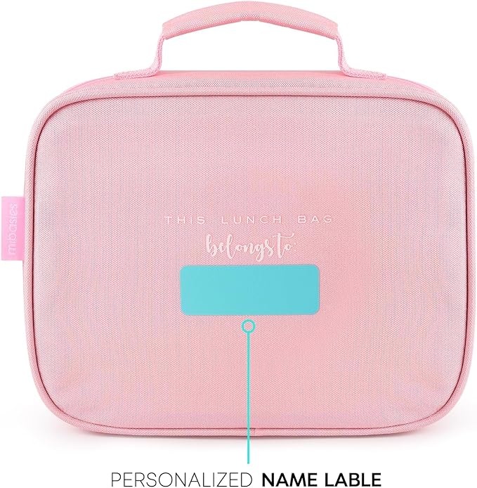 mibasies Kids Lunch Box for Girls Toddler, Insulated and Reusable Lunch Bag for School, Pink Blue Rainbow