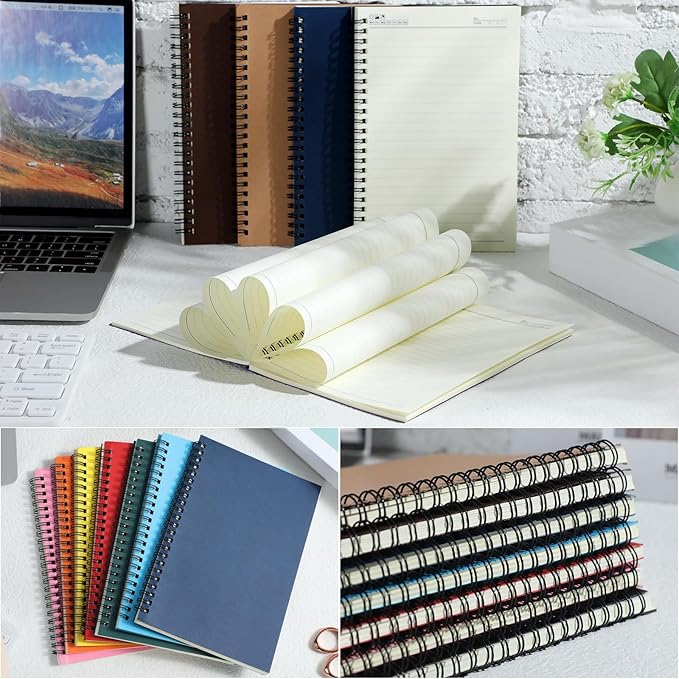 Leelosp 24 Pcs Small Spiral Notebook Lined Spiral Journal College Ruled Notebook Wire Bound Kraft Cover, 120 Pages for Work (Multicolor,5.5 x 8.3 Inch)