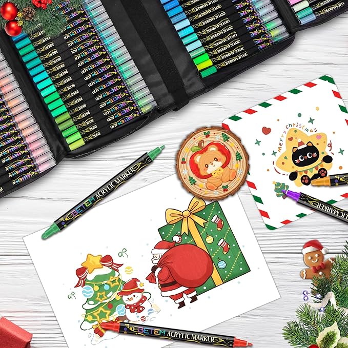 Betem 120 Colors Dual Tip Acrylic Paint Markers, Fabric Decorating Kits Premium Water-Based Acrylic Paint Pens Art Supplies for Fabric, Rock, Wood, Glass, Canvas, Ceramic, Teacher Appreciation Gift