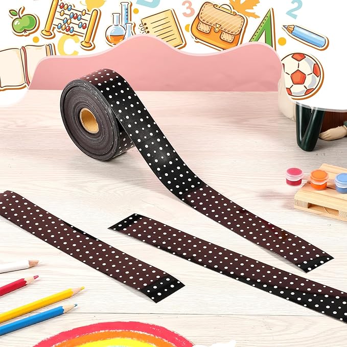 Fuyoooo 49 ft Black and White Magnetic Borders for Classroom, Polka Dots Bulletin Board Borders, Magnetic Whiteboard Classroom Strips Reusable Rolled Wall Trim for School Teacher Chalkboard