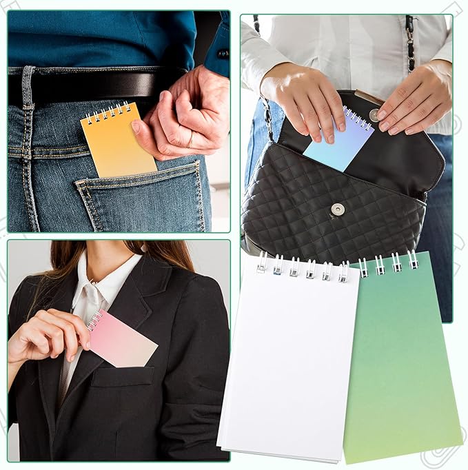 Hooqict 24 Pack Pocket Notebook Mini Notebooks Party Favors Small Spiral Notepads Mini Journal Bulk Pocket Notepad Memo Writing Pads for Classroom School Office Supplies, 3.9 x 2.4 Inches