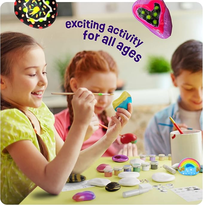Dan&Darci Kids Rock Painting Kit - Glow in The Dark - Gifts Arts & Crafts for Boys and Girls Ages 6-12 - Craft Activities Kits - Creative Art Toys for 6, 7, 8, 9, 10, 11 & 12 Year Old Kid
