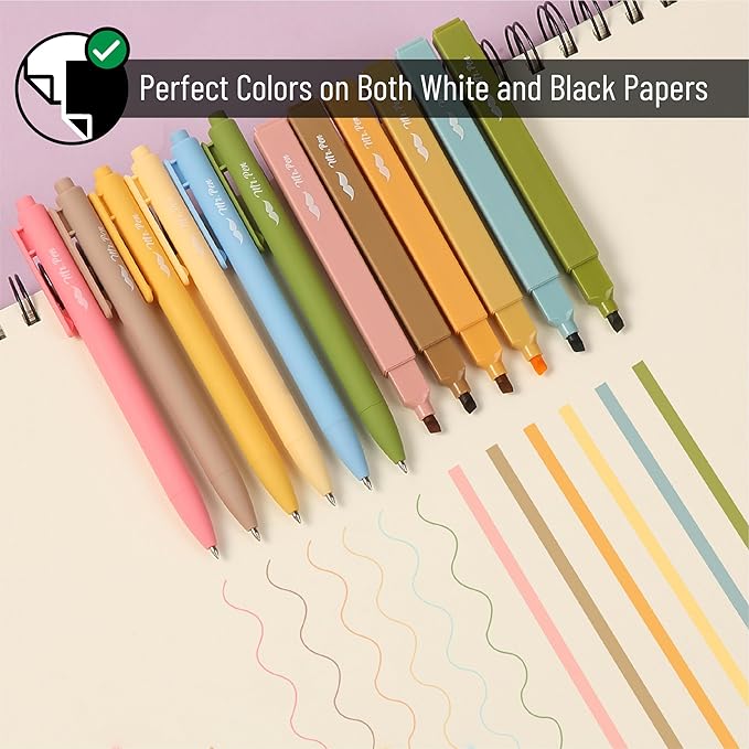 Mr. Pen- Aesthetic Highlighters and Gel Pens, 12 Pack, Boho Colors Bible Highlighters No Bleed, Fine Point 0.7mm Gel Pens, Fast Dry and No Smear for Bible Journaling, Planner, School Supplies