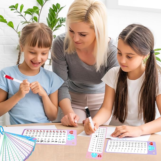 15Pcs Addition Flash Cards, Addition Chart 1-12 with 2 Dry Erase Pens 1 Rings, Time Table Flash Cards for 1st to 3rd Grades Fun Learning with Math Game