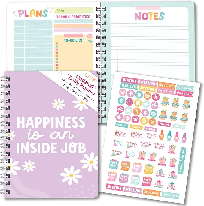 Hadley Designs Daily Planner Undated - Undated Daily Planner with Hourly Schedule, To Do List Notebook for Work, Day Planners for Kids & Adults, Teacher Supplies, Teacher Graduation Gifts