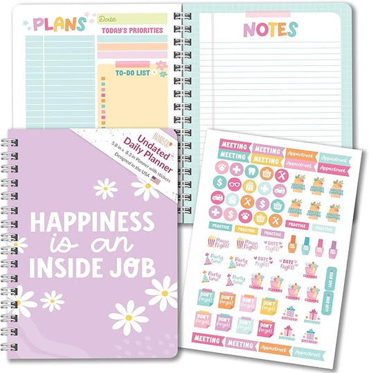 Hadley Designs Daily Planner Undated - Undated Daily Planner with Hourly Schedule, To Do List Notebook for Work, Day Planners for Kids & Adults, Teacher Supplies, Teacher Graduation Gifts
