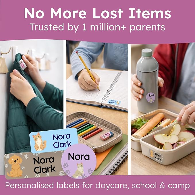 Personalized Daycare Name Labels for Kids [210pcs, Paws] - Waterproof Name Stickers for School, Baby Bottles & Clothing - Custom Name Stickers - Washable Stick On Labels (Various Sizes) | Self adhesive and machine washable, name labels for kindergarten...