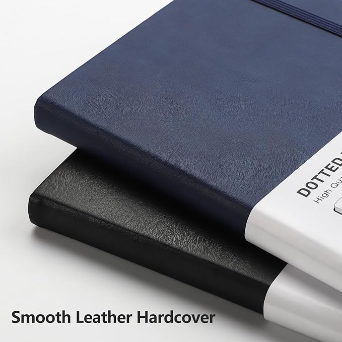 RETTACY Dotted Journal Notebook, 256 Pages, A5 Medium Size (5.7'' × 8.3''), Leather Hardcover, 120 GSM Thick Paper, for Journaling, Planning, Tracking (Navy Blue)