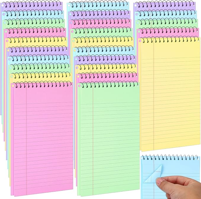 25 Pack Pastel Colored Legal Pads Top Bound Spiral Notebook College Ruled Steno Pads 8.5 x 11, 5 x 8 Inch Hard Cardboard Paper Notepad for Office School (5x8 Inch)
