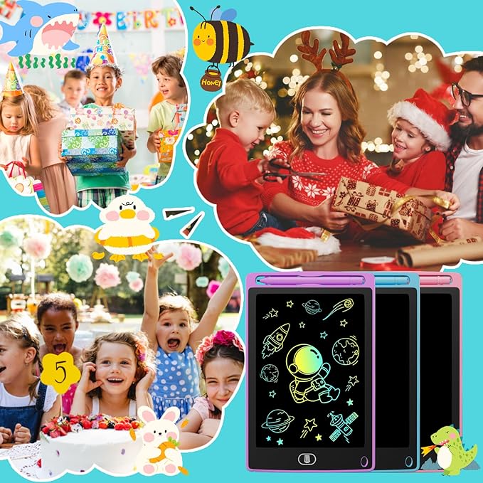 4-Pack LCD Writing Tablet for Kids 8.5 Inch, Colorful Doodle Board Drawing Pad Set, Erasable Electronic Educational Toys for Girls Boys Ages 3-8, Travel-Friendly with Lock Function & Stylus Pens