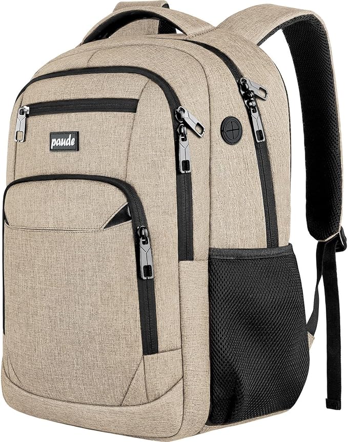 Paude Backpack for Teens, Laptop, College, University, Business, Travel - 15.6 Inch, Beige
