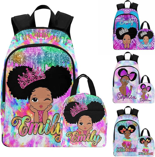 M YESCUSTOM Custom School Backpack for Girls Kids Personalized Backpack with Lunch Box Lightweight Preschool Elementary Girls BookBags Set, Casual Travel Daypack Shoulder Bag for Teenager
