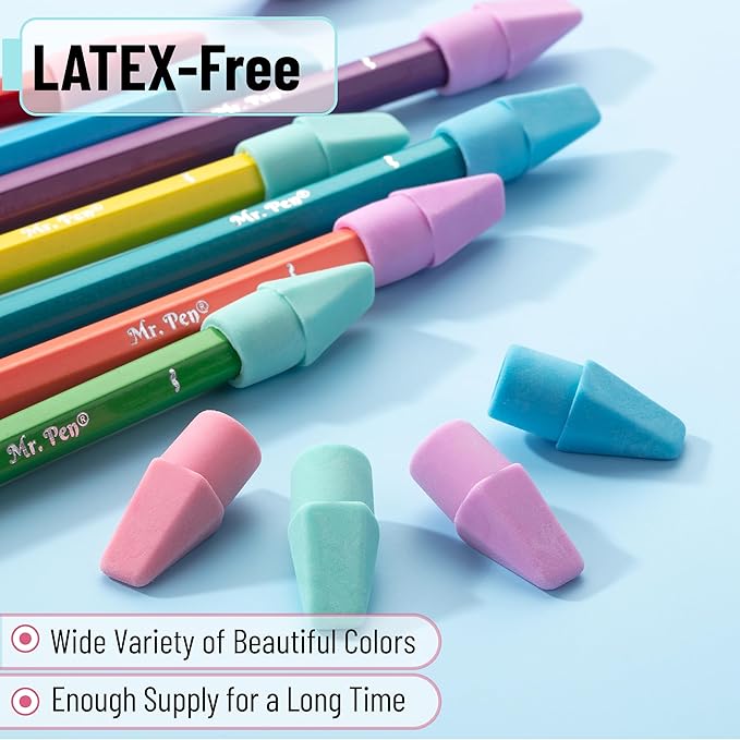 Mr. Pen- Pencil Erasers Toppers, 120 Pack, Pastel Color, Latex Free, No Smudge, Mr Pen Erasers for Pencils