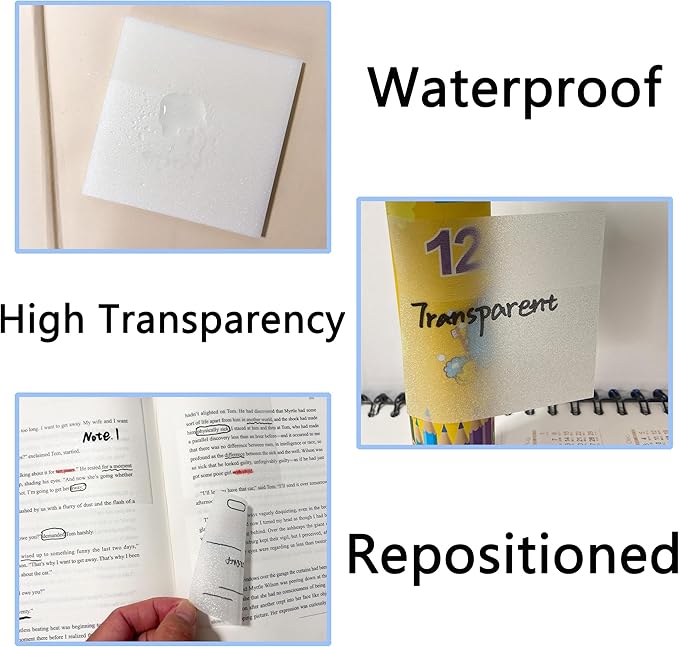 YOUDEFUL Transparent Sticky Notes, 3"x3" Clear Sticky Notes, Waterproof Translucent Sticky Note Pads for Books Annotation, See-Through Clear Translucent for Back to School, Office Supplies