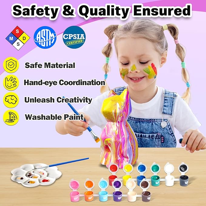 FUNZBO Paint Your Own Cat Lamp Kit - Arts and Crafts Supplies Kitten Painting for Kids Teens, DIY Night Light Toy for Girls Boys Age 3 4 5 6 7 8 9 10 11 12 13 Birthday Gifts