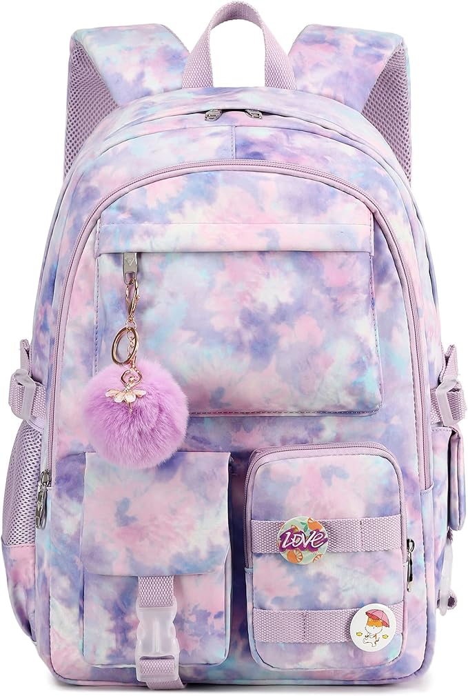 Hidds Laptop Backpacks 15.6 Inch College Backpack Elementary Middle High School Book Bag Cute Bookbags Anti Theft Travel Back Pack Casual Daypack Kids for Teens Girls Women Students (Tie-Dye Purple)