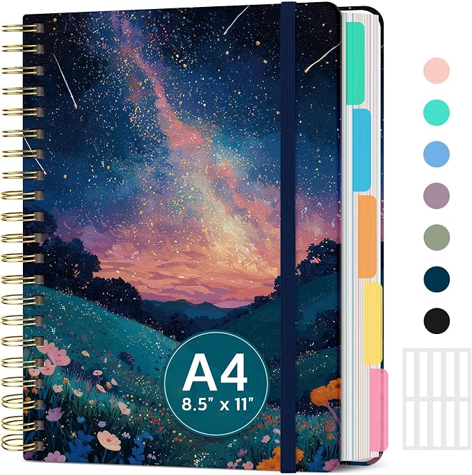 Taja Spiral Notebooks for Work 5 Subject Notebook with Removable Dividers