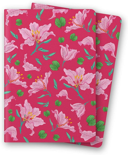 Stitched Composition Notebooks 2-Pack with Unique Art Designed Cover, A5 Lined Diary (8.2"L*5.5"W), Lay Flat Design, Thicked Paper Writes Smoothly for School and Office (Bauhinia)