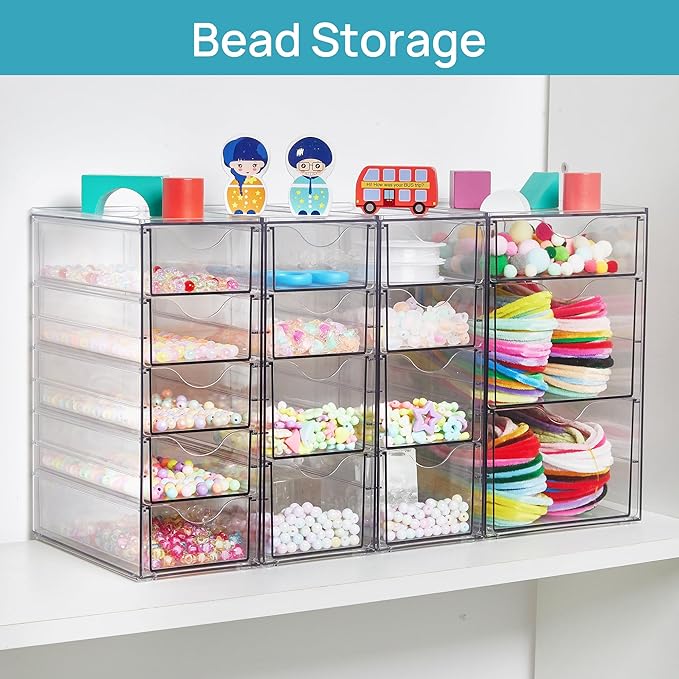 Vtopmart Acrylic Organizer with 16 Drawers (4 Set),Clear Storage Drawers for Office Supplies,Desk Organization and Storage for Makeup,Jewelry,Art Crafts