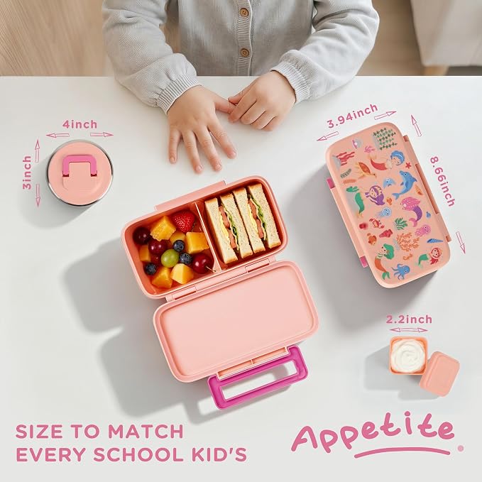 Bento Lunch Box for Kids With 8oz Food Thermo,BPA-Free for School | Lunch Container with 2 Compartments, Insulated Food Jar, Dishwasher Safe, Easy to Clean, Lunch Box for Girls Boys