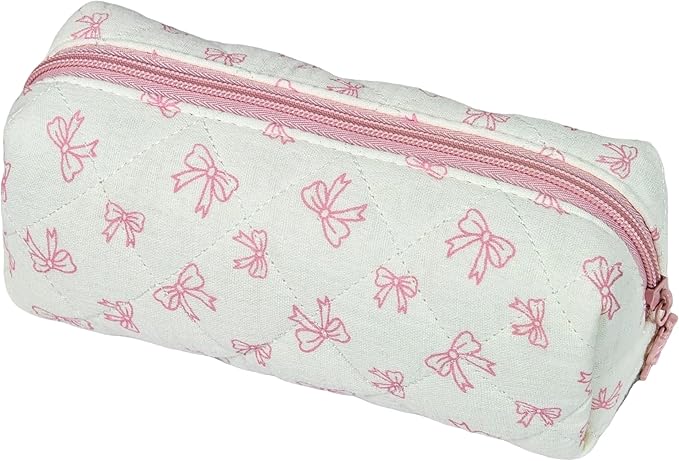 Carry bloom Pencil Pouch Cute Pencil Case for Girls Aesthetic Pencil Bag with Zipper Pen Cases School Supplies Makeup Bag (A cute bow)