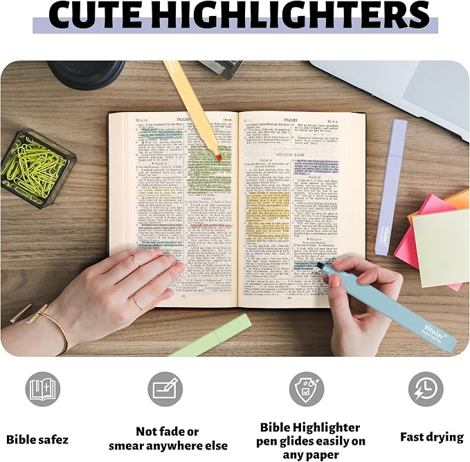 Piochoo Highlighters,10Pcs Bible Highlighters,Chisel Tip Office Accessories for Journaling Planner Notes School Supplies