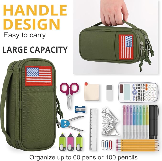 Tactical Pencil Case for Boy,Wide open Pen Pouch Bag with Handle for School | Marker Organizer Case Pen Box, Tool Bag Desk Organizer for School College Office Organizers for Kids Men Women Adult Teens