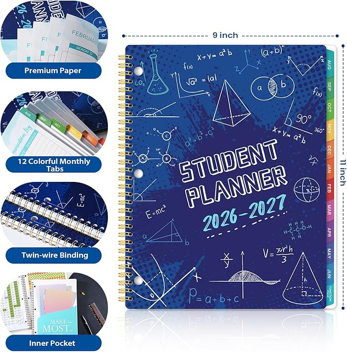 Student Planner 2026-2027 - Academic Year Weekly & Monthly School Planner, Aug 2026 - June 2027, 11’’ × 9’’, Academic Planner with Stickers, Monthly Tabs, Perfect Organizer