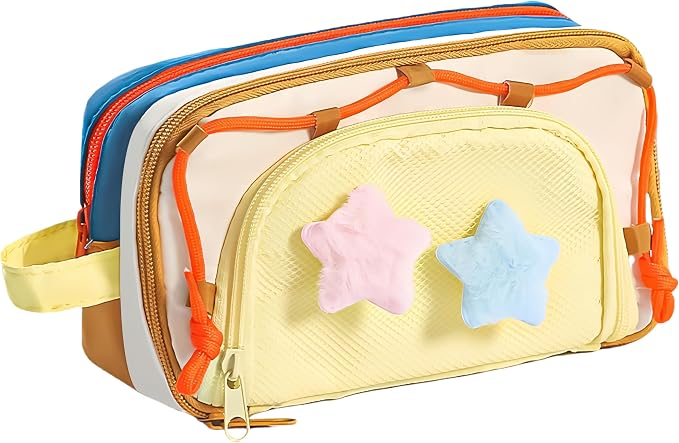 Portable Kawaii Star Pencil Case Cute Japanese Pencil Box (Blue) | With 2 Detachable Star Pins, Large Capacity Multi-Layer Storage, Korean Pastel Pencil Case, Cute Supplies Pencil Pouch Blue