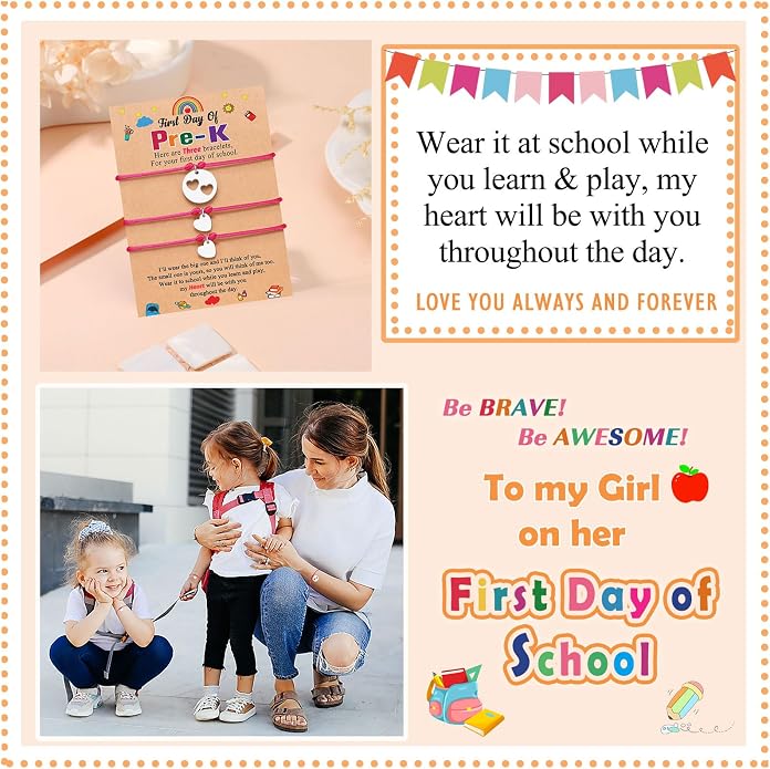 3PCS First Day of Preschool/Kindergarten/1st Grade Gift, Back to School Bracelets Set for 3