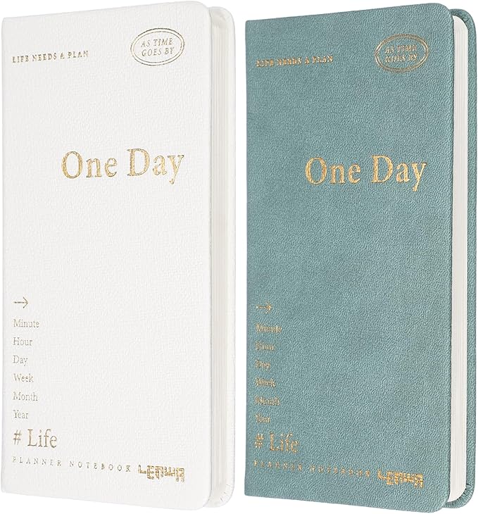 PATIKIL 2Pcs Planner Notebook, 7 x 3.8" 96 Sheets Undated Daily Planner Pocket to Do List Daily Weekly Goals Notebook for Office Home Study Work Time Management Habit Tracker, White, Green
