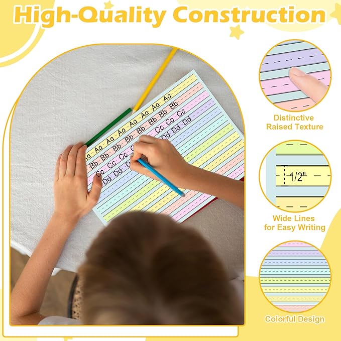 50 Sheets Horizontal Handwriting Paper Raised Line Paper Wide Ruled 0.5 Inch Kindergarten Writing Paper with Lines 8.5"x 11" Colored ADHD Writing Practice for Kids Learning Multi Sensory Dysgraphia