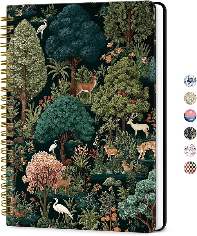 ZOTIA Lined Spiral Journal for Women, A5 Cute Hardcover College Ruled Notebook for Work, School & Note Taking, Aesthetic Writing Journal, 140 Pages (5.8" x 8.3"), Enchanted Grove