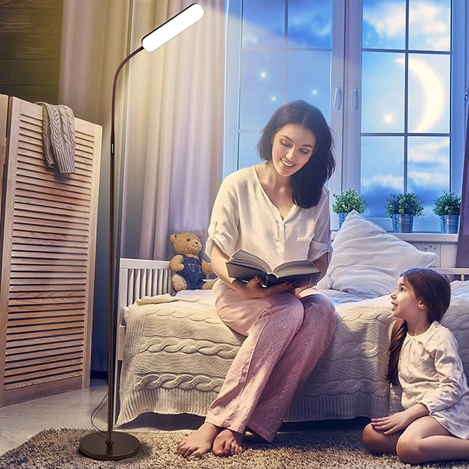 Wio-Mio Led Floor Lamps with 15w/1000lm Bright LED Floor Lamp with Stepless Adjustable 3000K-6000K Colors and Dimmer, Remote and Touch Control Reading Lamp, Adjustable Floor Lamp for Living Room