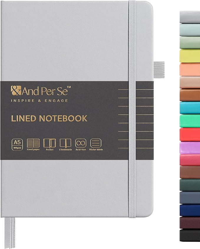 &And Per Se Lined Journal Notebook, 160 Pages, A5 5.7 x 8 inches College Ruled Thick Paper Notebook Journals for Writing, Hardcover Notebooks for Women Men Office School (1 Pack, Grey)