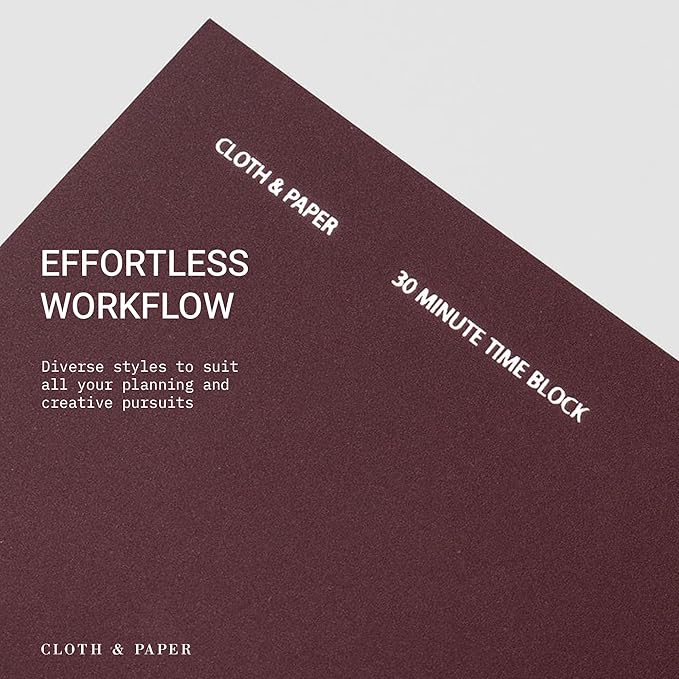 Cloth & Paper Travel Notebook | Time Blocking Planner – Bordeaux | A5 Slim Daily Schedule Planner 4.3" x 8.3" | 30 Minute Time Block Layout for Planning, Scheduling & Productivity – Soft Touch Cover
