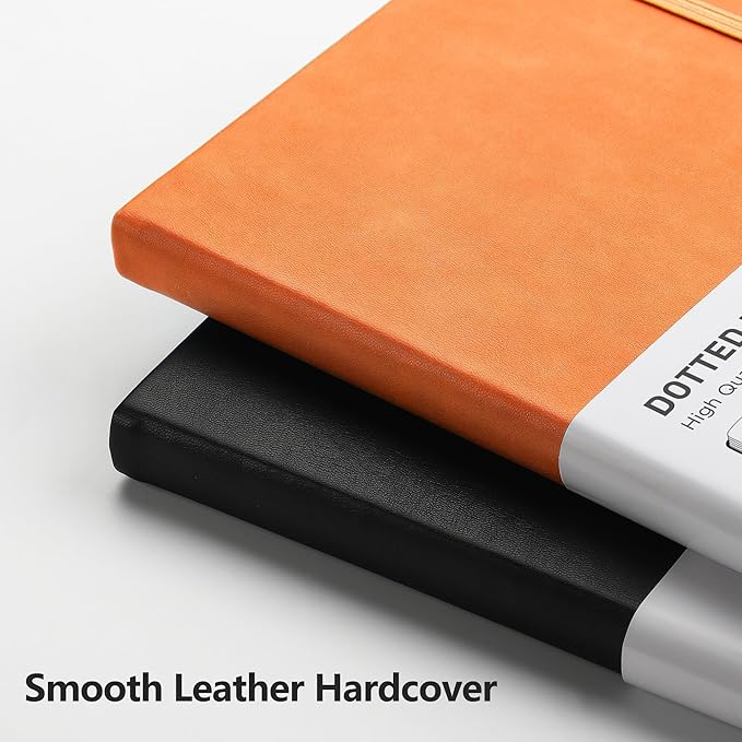 RETTACY Dotted Journal Notebook, 192 Pages, A5 Medium Size (5.7'' x 8.3''), Leather Hardcover, 100 GSM Thick Paper, for Journaling, Planning, Tracking (Orange)