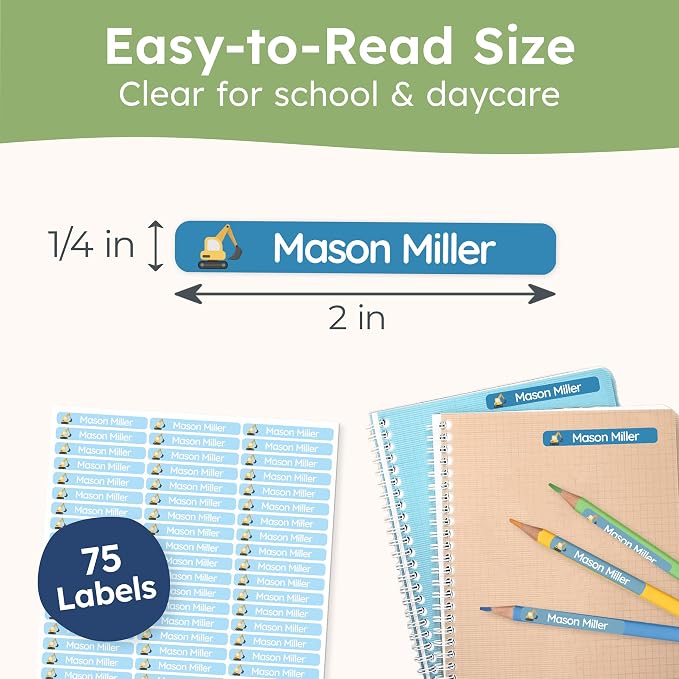 Personalized Kids Name Labels for Pencils Blue [75pcs] - Waterproof Name Stickers for School & Daycare - Pencil Custom Name Stickers - Children Name Stick On Labels for Pens (2.0”x0.3”)