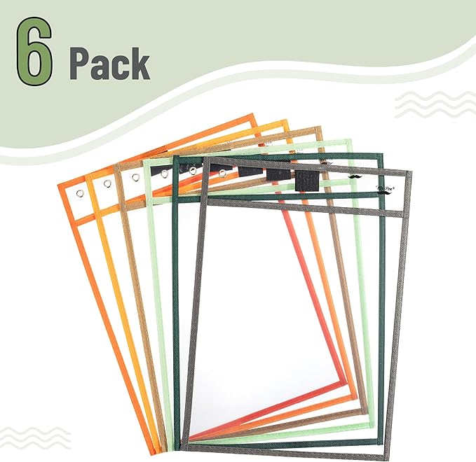 Mr. Pen- Reusable Dry Erase Pocket Sleeves, 10" x 14", 6 Pack, Colorful, Clear Plastic Paper Sleeves, Ticket Holders, Clear Plastic Sheet Protectors, Teacher, School, Classroom Supplies