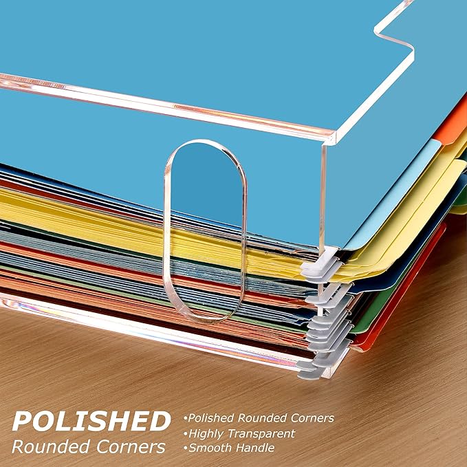 Clear Acrylic Hanging File Organizer Box with Handle, Letter Size Portable File Folder Storage Box, Filing Holder for Desk Home Office - 1 Pack