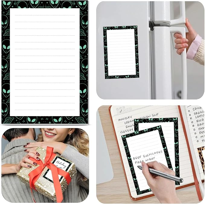 2 Pack Lined Sticky Notes 4x6 in, Cute Self-Stick Notepads with Lines, Large Memo Pads Strong Adhesive for Office, Home Cute Alien Stars