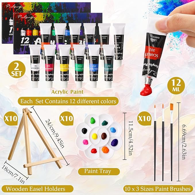 Ctosree 72 Pcs Couple Paint and Sip Kit for Adults 8'' x 10'' Pre Drawn Canvas for Painting DIY Pre Printed Canvas for Party Favor Acrylic Painting Kit Wood Easel Brushes Date Night Bulk