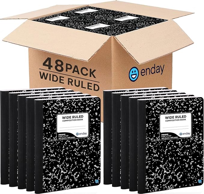 Enday Composition Notebook Wide Ruled (48 Pack) - Marble Composition Notebook, Wide Ruled Composition Notebook, Composition Notebook Bulk, 100 Sheets Composition Books for School and Office