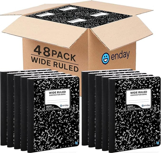 Enday Composition Notebook Wide Ruled (48 Pack) - Marble Composition Notebook, Wide Ruled Composition Notebook, Composition Notebook Bulk, 100 Sheets Composition Books for School and Office
