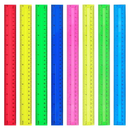 ZUFECY 8-Pack 12" Flexible Rulers - Vibrant Color-Coded Plastic, Tear-Resistant for Math & Engineering Drafting
